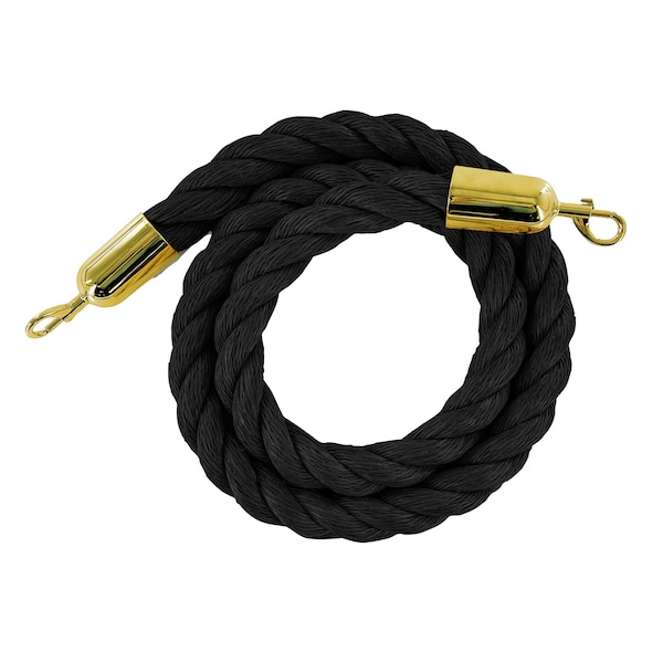 Montour Line Twisted Polyprop.Rope Black With Pol.Brass Snap Ends 6ft.Cotton Core HDPP510Rope-60-BK-SE-PB